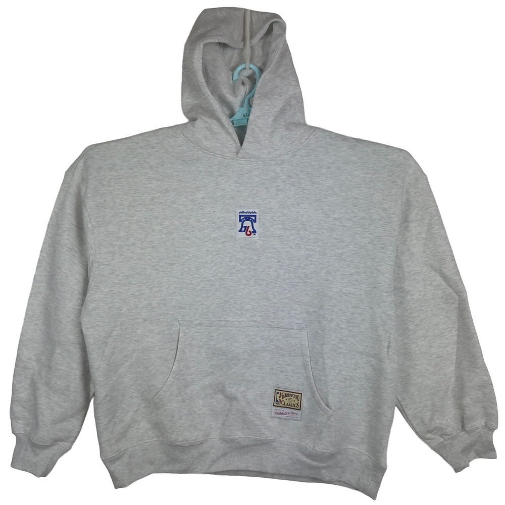 Philadelphia 76ers Mitchell & Ness NBA Large Hoodie Insignia Team Logo Gray NWT